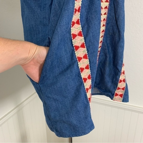 Zara TRF Denim Chambray Embroidered Dress Women’s S Pockets Colorful Boho - Picture 14 of 15